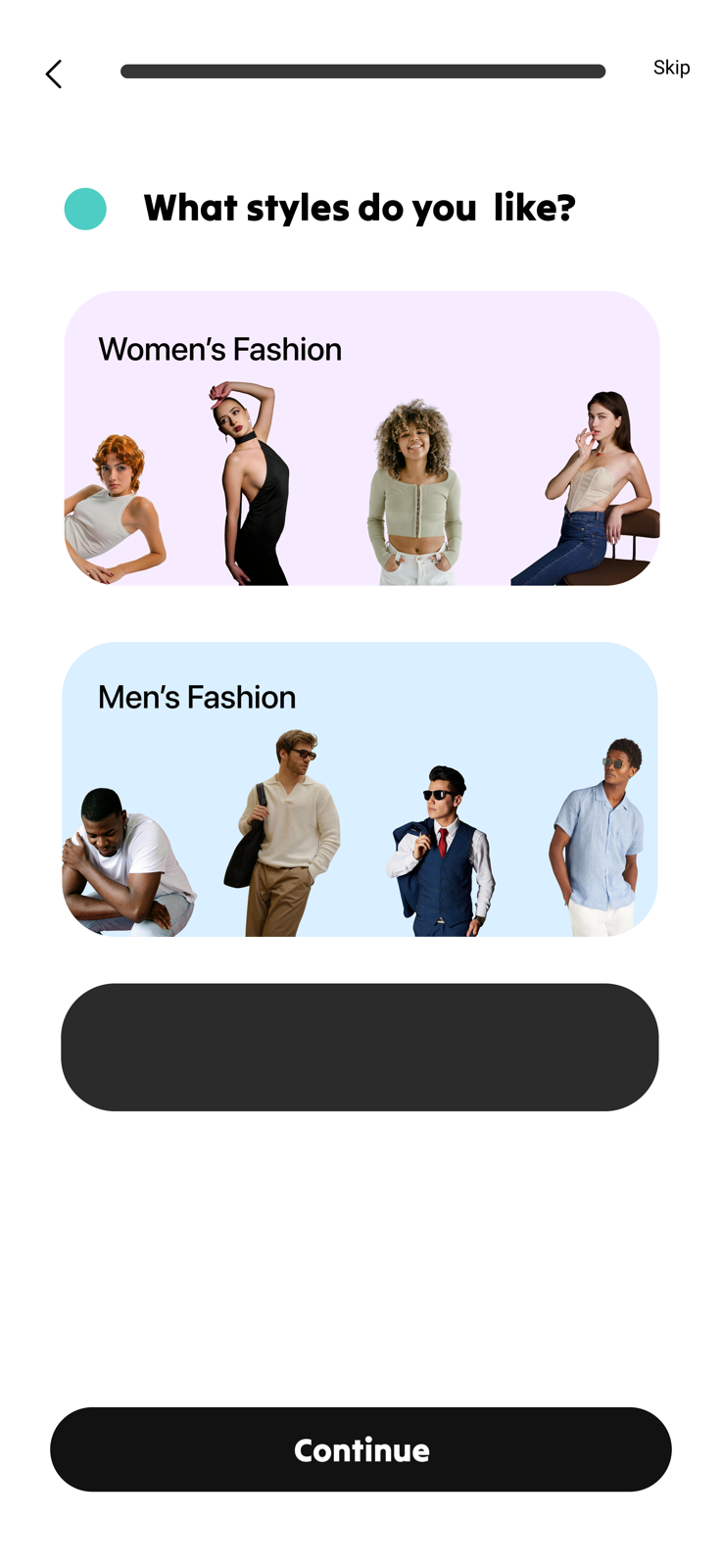Onboarding: picking the styles you like.
