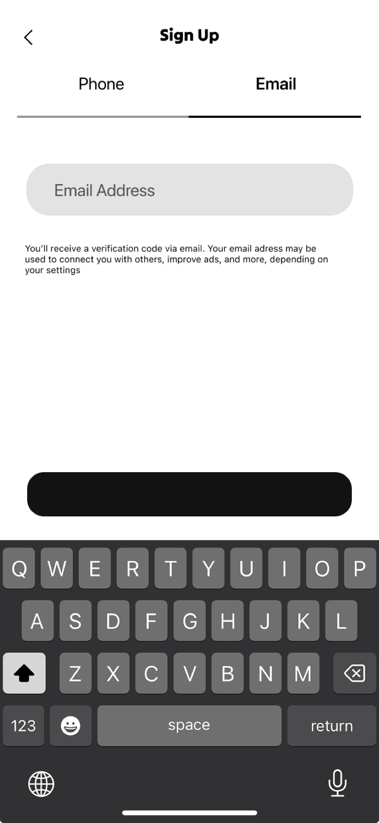 Sign up: phone or email, with a verification code.