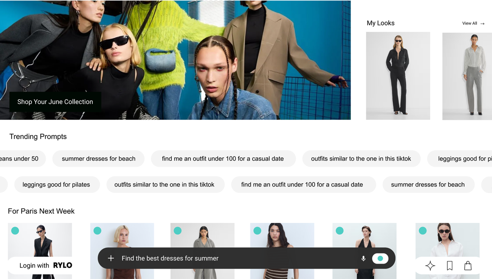 Web: trending prompts, your looks, and curated collections.