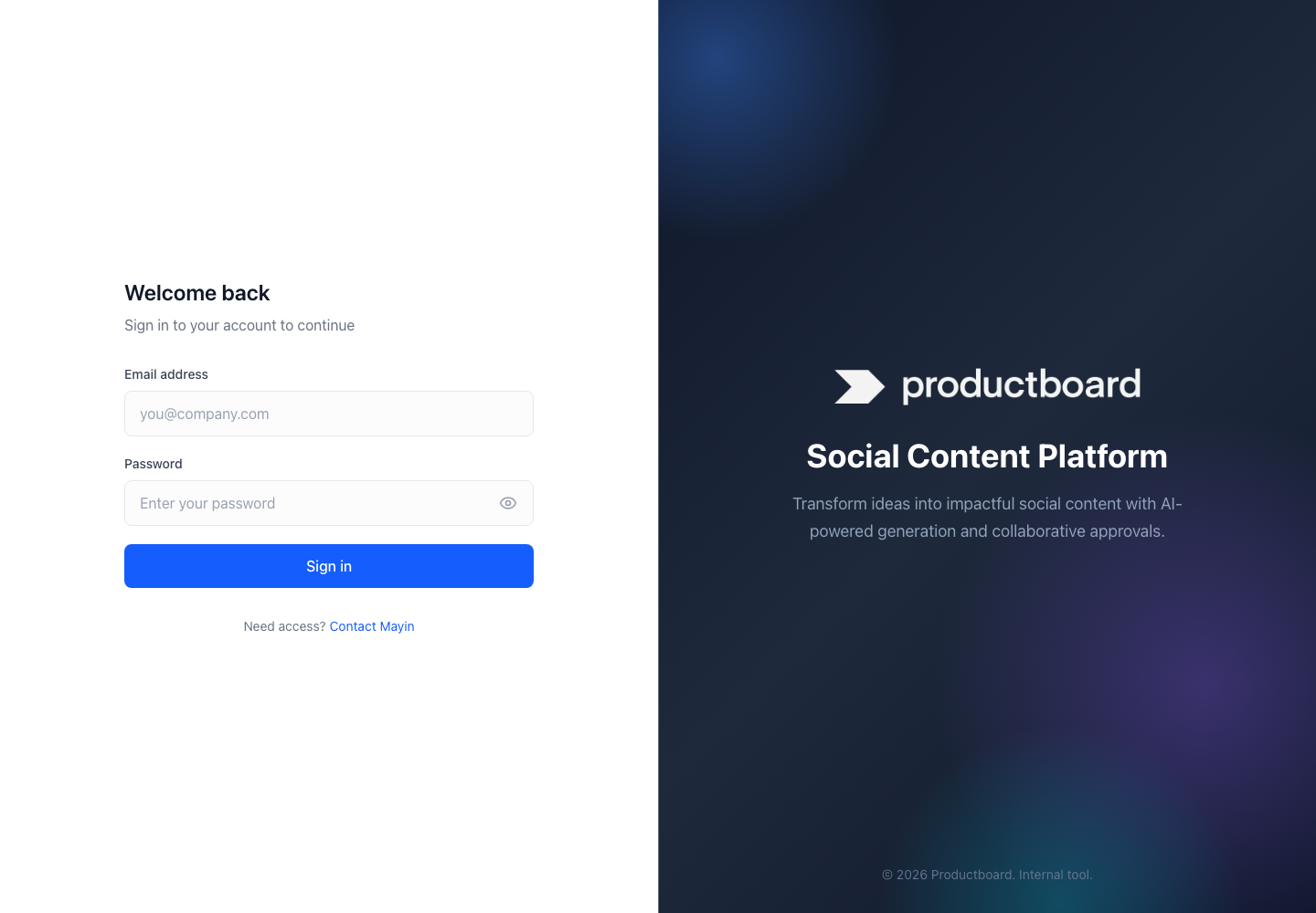 Login: secure access for the content team.