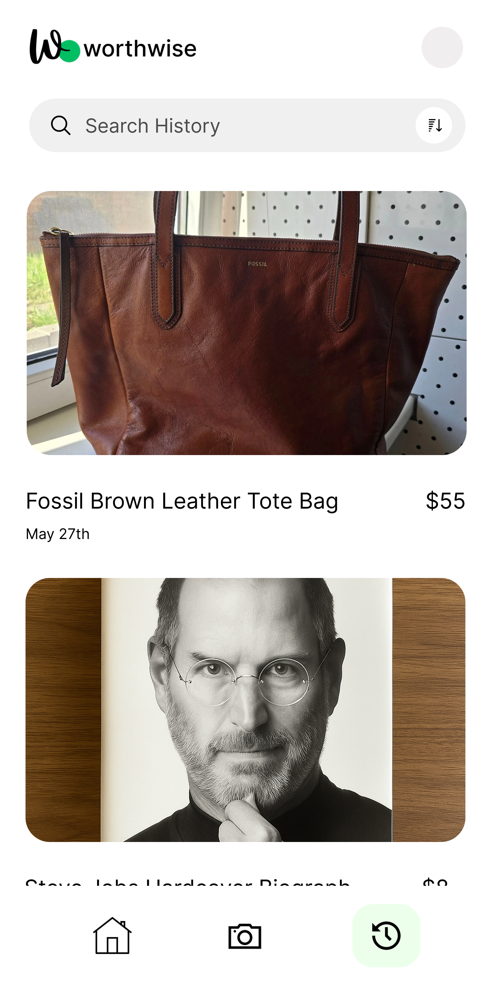 History: every item you have valued in one place.